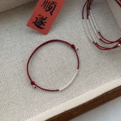 SATN122100027 S925純銀小圓環手繩女簡約小眾設計時尚手工編織手鏈氣質疊戴手飾