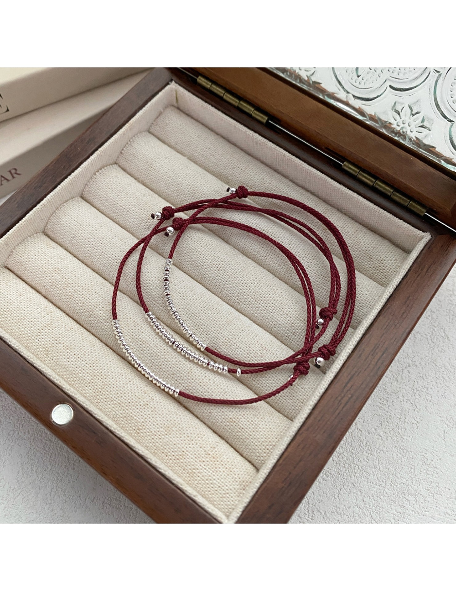 SATN122100027 S925純銀小圓環手繩女簡約小眾設計時尚手工編織手鏈氣質疊戴手飾