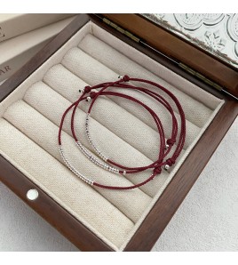 SATN122100027 S925純銀小圓環手繩女簡約小眾設計時尚手工編織手鏈氣質疊戴手飾