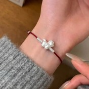 SATN122100028 S999足銀馬年馬上有錢盤纏紅繩手鏈女小眾輕奢氣質本命年百搭手串