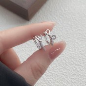 SATN122E100031 S925純銀蝴蝶結鑲鉆耳環女簡約甜美氣質耳扣小眾設計名媛風耳飾
