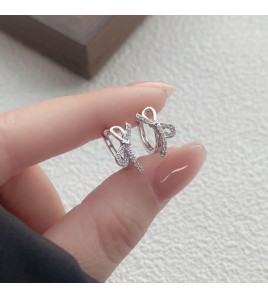 SATN122E100031 S925純銀蝴蝶結鑲鉆耳環女簡約甜美氣質耳扣小眾設計名媛風耳飾