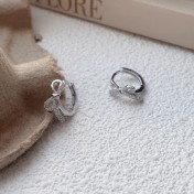 SATN122E100031 S925純銀蝴蝶結鑲鉆耳環女簡約甜美氣質耳扣小眾設計名媛風耳飾