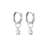 SATN122E100041 S925純銀清冷感淺藍色水滴鋯石耳扣女小眾設計感氣質一款兩戴耳環