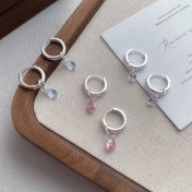 SATN122E100041 S925純銀清冷感淺藍色水滴鋯石耳扣女小眾設計感氣質一款兩戴耳環