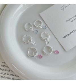 SATN122E100041 S925純銀清冷感淺藍色水滴鋯石耳扣女小眾設計感氣質一款兩戴耳環