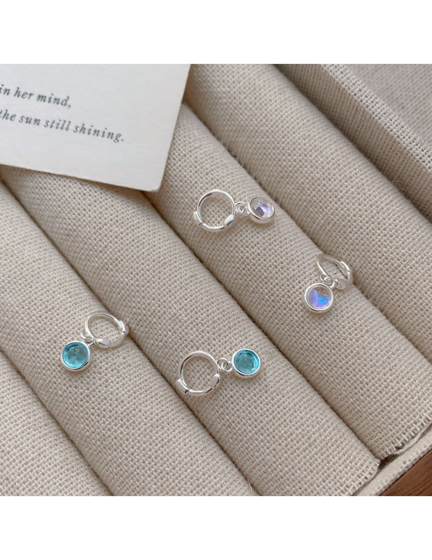 SATN122E100051 S925純銀韓版海藍寶月光玻璃石耳環女小眾設計ins風氣質耳扣耳飾