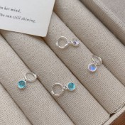 SATN122E100051 S925純銀韓版海藍寶月光玻璃石耳環女小眾設計ins風氣質耳扣耳飾
