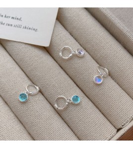 SATN122E100051 S925純銀韓版海藍寶月光玻璃石耳環女小眾設計ins風氣質耳扣耳飾