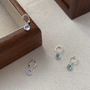 SATN122E100051 S925純銀韓版海藍寶月光玻璃石耳環女小眾設計ins風氣質耳扣耳飾