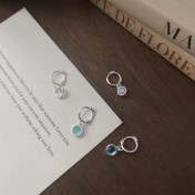 SATN122E100051 S925純銀韓版海藍寶月光玻璃石耳環女小眾設計ins風氣質耳扣耳飾