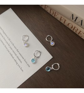 SATN122E100051 S925純銀韓版海藍寶月光玻璃石耳環女小眾設計ins風氣質耳扣耳飾