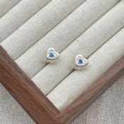 SATN122E100072 S925純銀豎紋愛心耳環女海洋之心藍鉆心形耳扣高級感氣質小眾耳釘