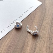 SATN122E100072 S925純銀豎紋愛心耳環女海洋之心藍鉆心形耳扣高級感氣質小眾耳釘