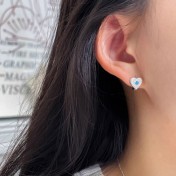 SATN122E100072 S925純銀豎紋愛心耳環女海洋之心藍鉆心形耳扣高級感氣質小眾耳釘