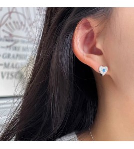 SATN122E100072 S925純銀豎紋愛心耳環女海洋之心藍鉆心形耳扣高級感氣質小眾耳釘