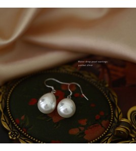 SATN122E100077 S925純銀復古水滴珍珠耳墜女高級感氣質小眾設計耳環簡約耳飾品