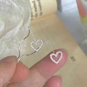 SATN122E100078 S925純銀鏤空甜美愛心耳線輕奢流蘇耳釘女小眾設計耳環高級感耳飾