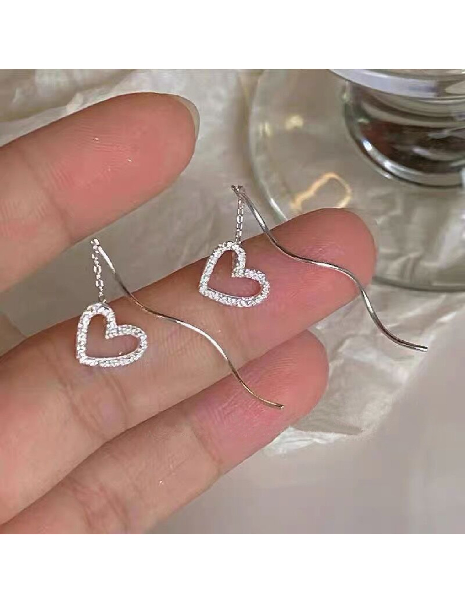 SATN122E100078 S925純銀鏤空甜美愛心耳線輕奢流蘇耳釘女小眾設計耳環高級感耳飾