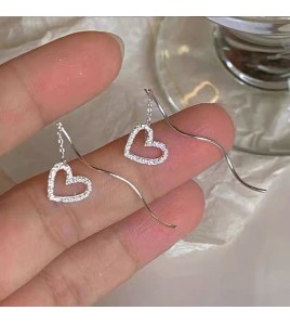 SATN122E100078 S925純銀鏤空甜美愛心耳線輕奢流蘇耳釘女小眾設計耳環高級感耳飾