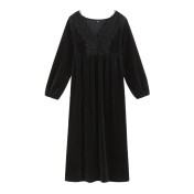 TCLN122100005 長袖新款睡裙女春秋冬宮廷風長裙保暖黑色睡衣外穿修身大碼家居服