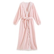 TCLN122100006 秋冬性感蕾絲睡袍絨睡衣女宮廷風法式復古長袖長款加厚保暖家居服