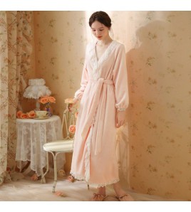 TCLN122100006 秋冬性感蕾絲睡袍絨睡衣女宮廷風法式復古長袖長款加厚保暖家居服