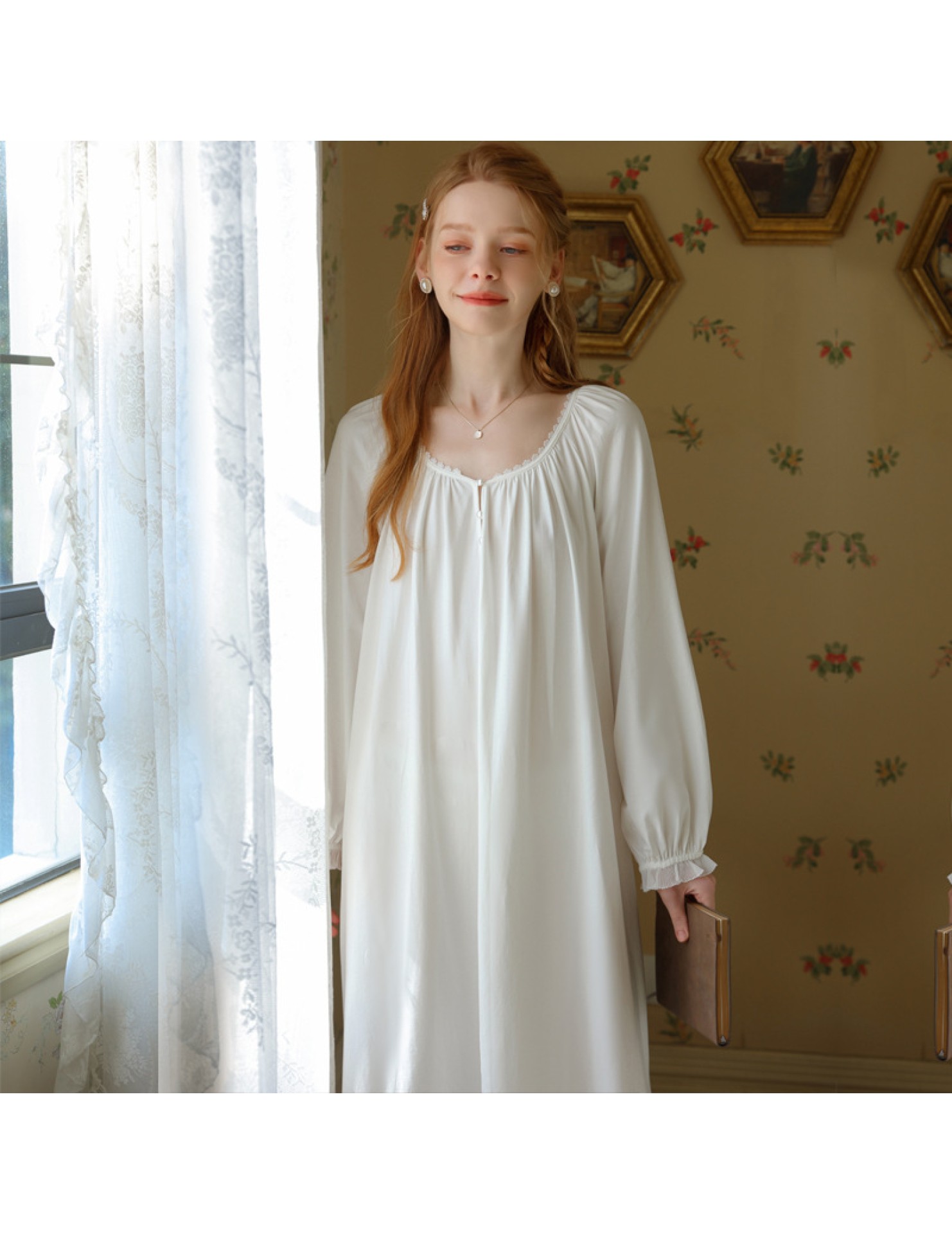 TCLN122100009 睡裙女春秋長袖長裙家居服法式復古宮廷休閑寬松大碼公主睡衣