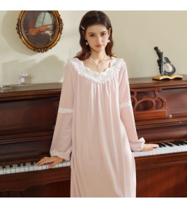 TCLN122100011 長袖加絨睡裙女冬宮廷風長裙保暖紅色絨睡衣外穿寬松大碼家居服春