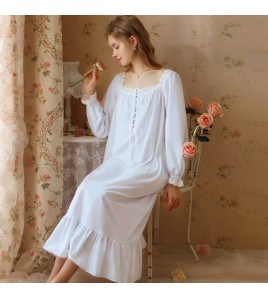 TCLN122100013 宮廷公主風睡裙女春秋長款性感復古法式長袖長款睡衣女加大家居