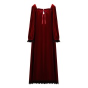 TCLN122100016 長袖加絨睡裙女秋冬宮廷風紅色絨保暖睡衣可外穿寬松長裙厚家居服