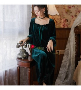 TCLN122100016 長袖加絨睡裙女秋冬宮廷風紅色絨保暖睡衣可外穿寬松長裙厚家居服