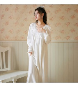 TCLN122100018 長袖睡裙女春秋宮廷風復古甜美公主寬松家居服大碼可外穿新款睡衣