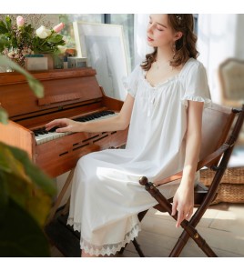 TCLN122100019 睡裙短袖新品長款寬松少女夏季宮廷公主復古甜美廠家睡衣家居