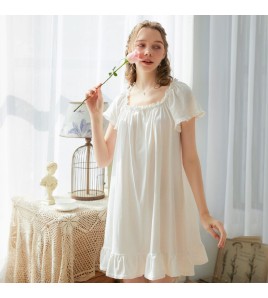 TCLN122100021 睡裙短袖新品寬松大碼短裙女夏宮廷甜美公主可愛睡衣家居服