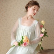 TCLN122100022 長袖睡裙少女春秋復古宮廷風公主性感蕾絲方領長款睡衣外穿家居服