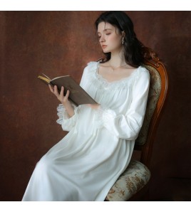 TCLN122100024 睡裙春秋季長袖長裙甜美法式宮廷公主蕾絲少女睡衣家居