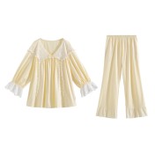 TCLN122100025 睡衣春秋新款長袖V領套裝寬松家居服法式復古公主風長褲甜美少女