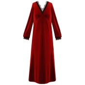 TCLN122100027 長袖加絨睡裙女冬宮廷風長裙保暖紅色絨睡衣外穿修身大碼家居服春