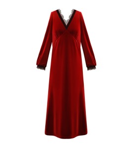 TCLN122100027 長袖加絨睡裙女冬宮廷風長裙保暖紅色絨睡衣外穿修身大碼家居服春