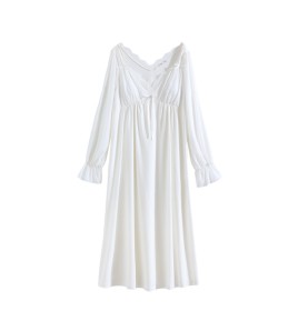 TCLN122100029 公主睡裙女春秋長袖長款蕾絲性感法式宮廷復古睡衣連衣裙帶胸墊