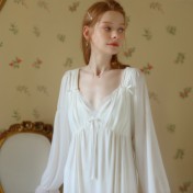 TCLN122100029 公主睡裙女春秋長袖長款蕾絲性感法式宮廷復古睡衣連衣裙帶胸墊