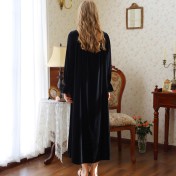 TCLN122100031 睡裙秋冬長袖長款加絨保暖黑色蕾絲女寬松大碼睡衣裙