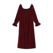 TCLN122100031 睡裙秋冬長袖長款加絨保暖黑色蕾絲女寬松大碼睡衣裙