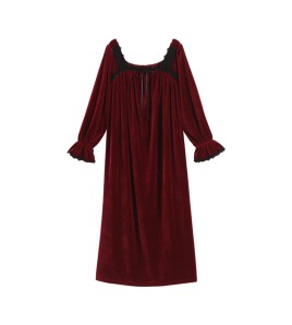 TCLN122100031 睡裙秋冬長袖長款加絨保暖黑色蕾絲女寬松大碼睡衣裙