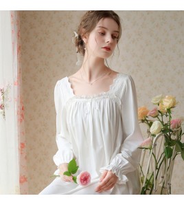 TCLN122100035 新品法式春秋季長袖仙女甜美蕾絲睡衣寬松薄款長裙家居服睡裙