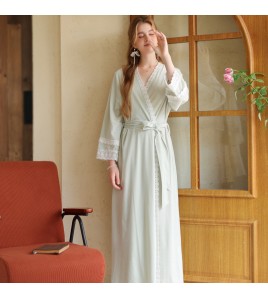 TCLN122100036 絨睡衣少女款秋冬法式蕾絲睡袍厚加絨浴袍浴衣長款長袖公主家居服