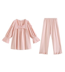 TCLN122100037 春秋睡衣長袖寬松甜美法式公主宮廷風長褲少女套裝蕾絲舒服家居