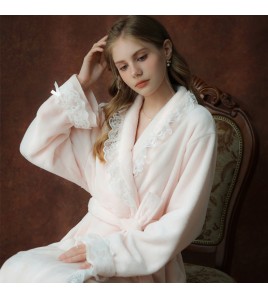 TCLN122100047 Nightgown New Long Sleeve Long Style Winter Plush Thickened Warm Sweet Girly Loose Flannel Bathrobe