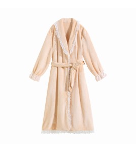 TCLN122100047 Nightgown New Long Sleeve Long Style Winter Plush Thickened Warm Sweet Girly Loose Flannel Bathrobe